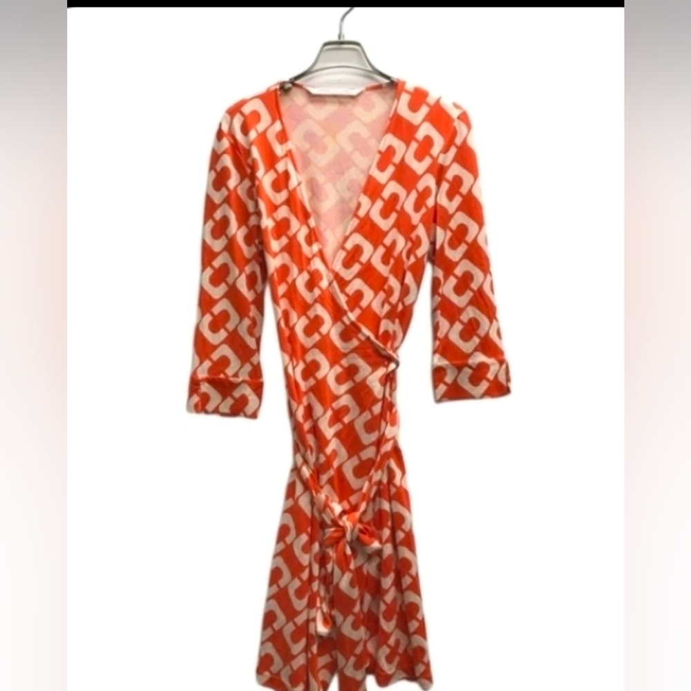 Classic DVF Julian Wrap Mini Dress With Large Chain Links